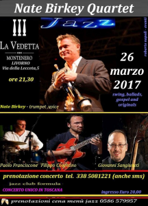 NATE BIRKEY QUARTET - Torna il grande Jazz a Livorno @ Hotel La Vedetta | Livorno | Toscana | Italia
